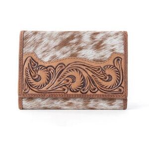 Western Wallet Brown and White Leather Cowboy Style Cowgirl Style